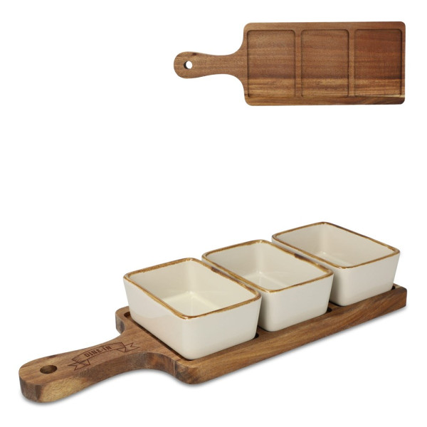 InSideOut houten serveerplank met 3 keramische schaaltjes